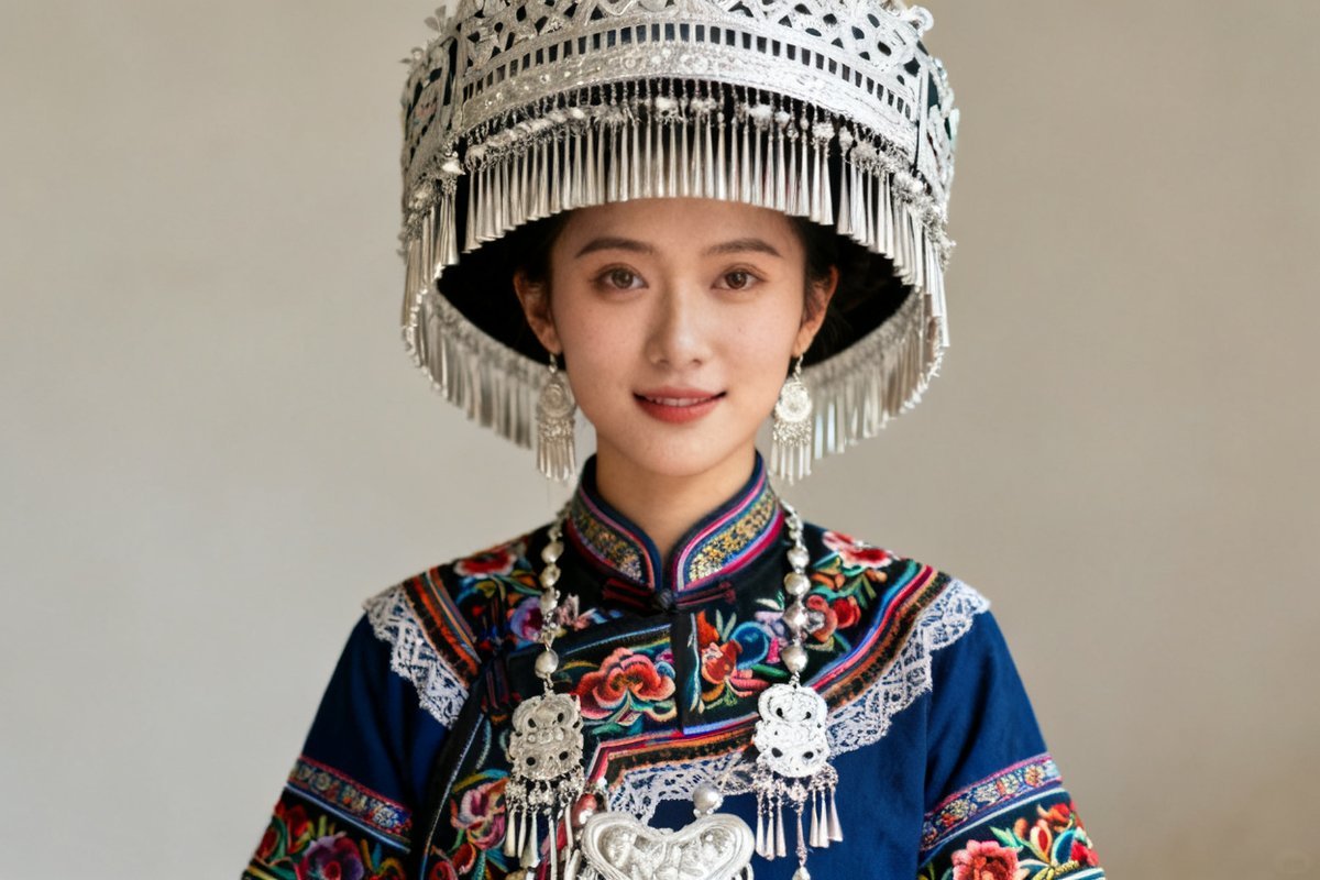 Achang female traditional clothing and silver ornaments