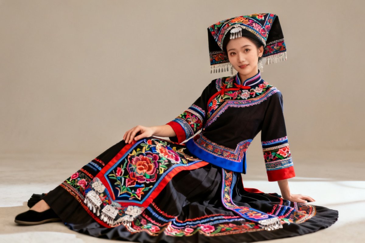 Bai female traditional clothing and silver ornaments