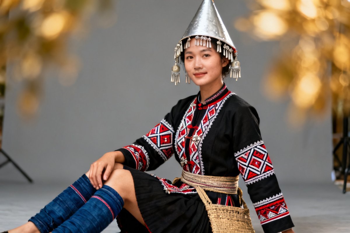 Derung female traditional clothing and silver ornaments