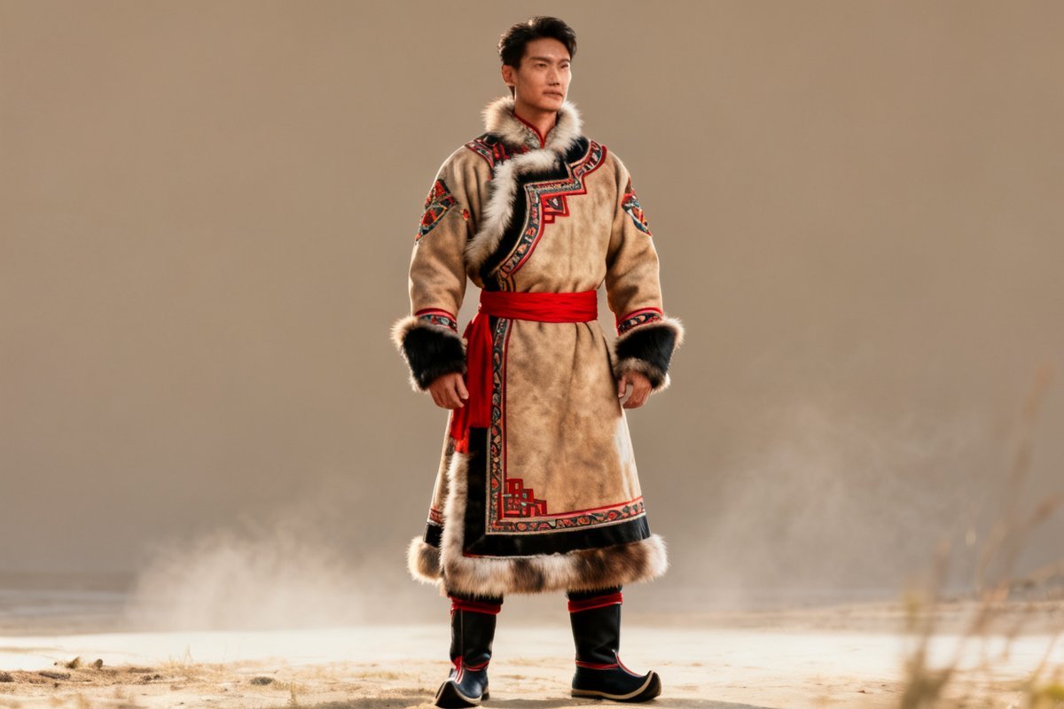 Hezhen male traditional clothing and headwear