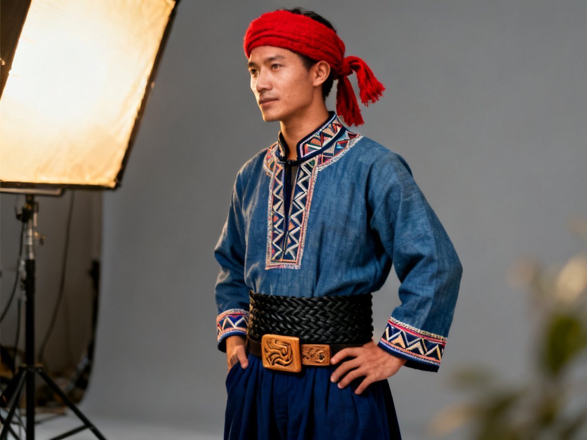Jino male traditional clothing and headwear