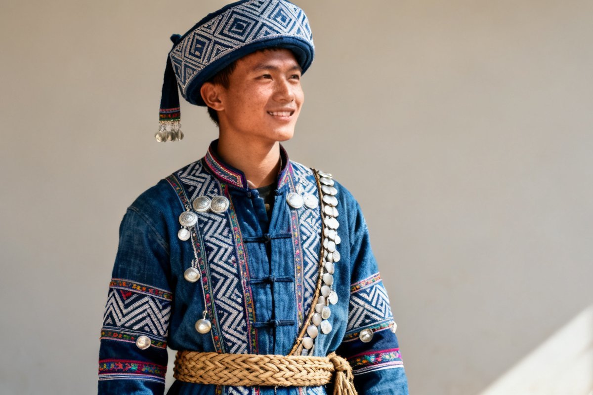 Lisu male traditional clothing and headwear