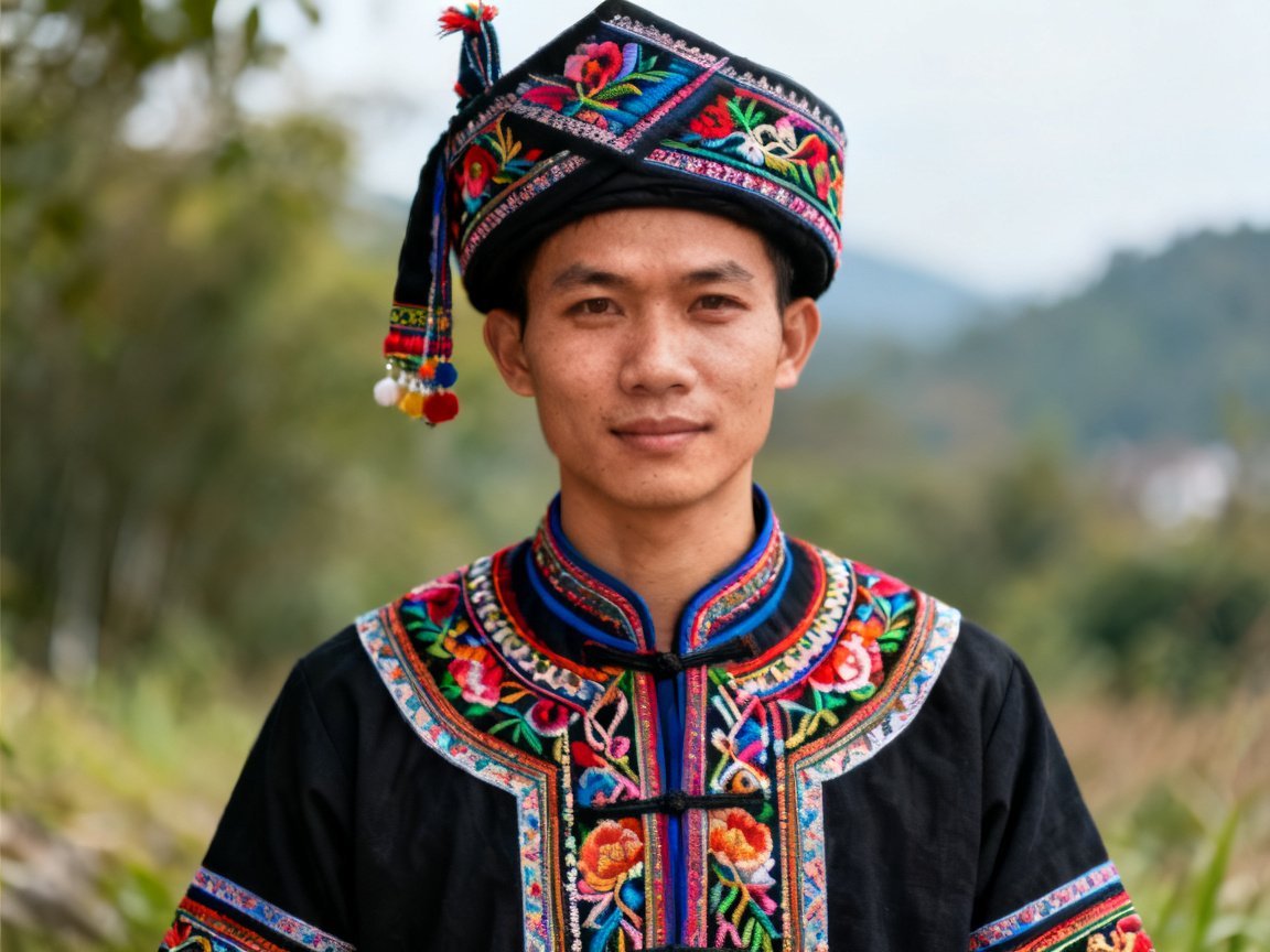 Maonan male traditional clothing and headwear