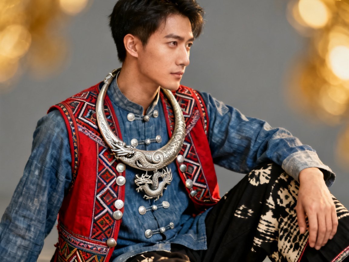 Miao male traditional clothing and headwear