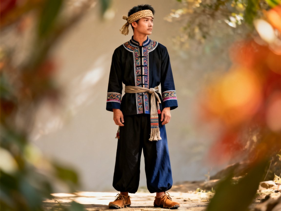 Mulao male traditional clothing and headwear