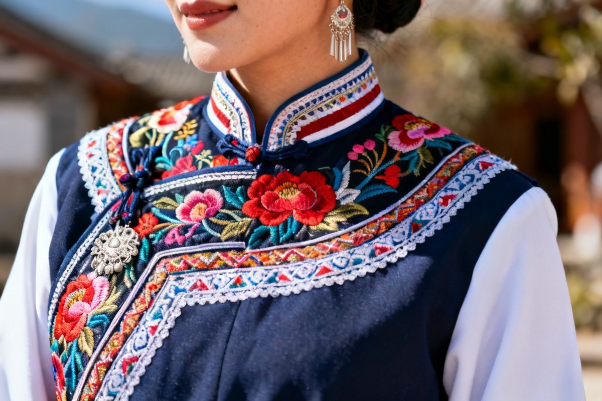 Naxi female traditional clothing and silver ornaments