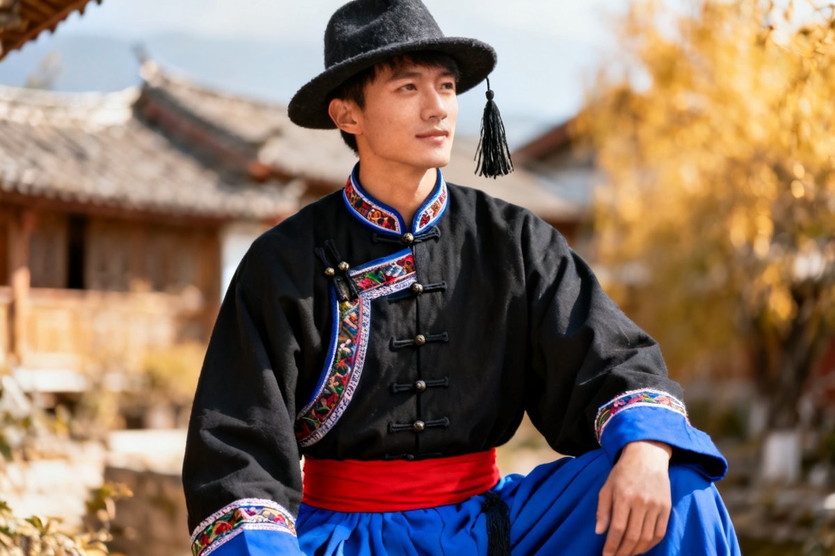 Naxi male traditional clothing and headwear