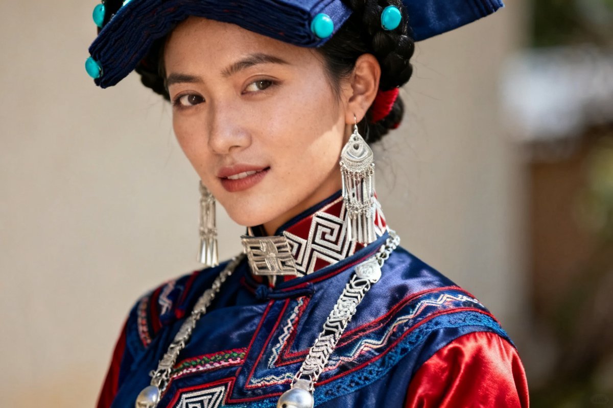 Nu female traditional clothing and silver ornaments