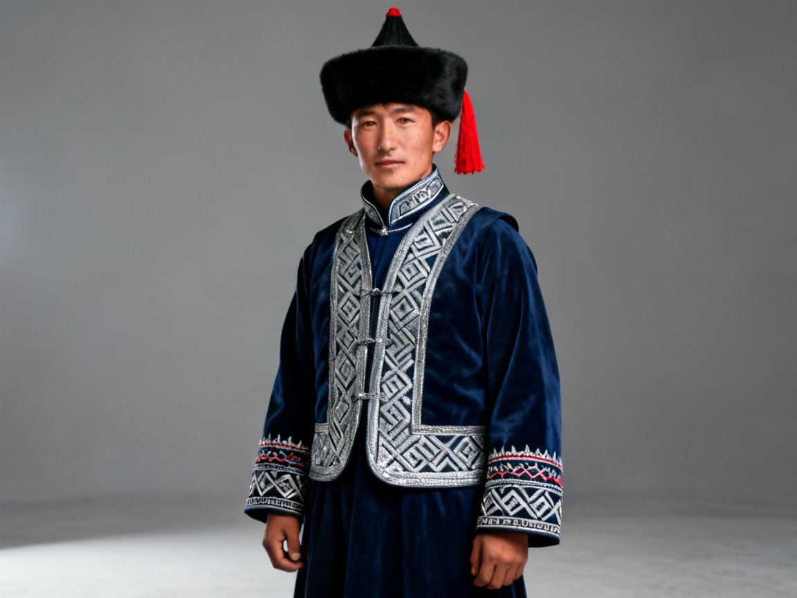 Salar male traditional clothing and headwear