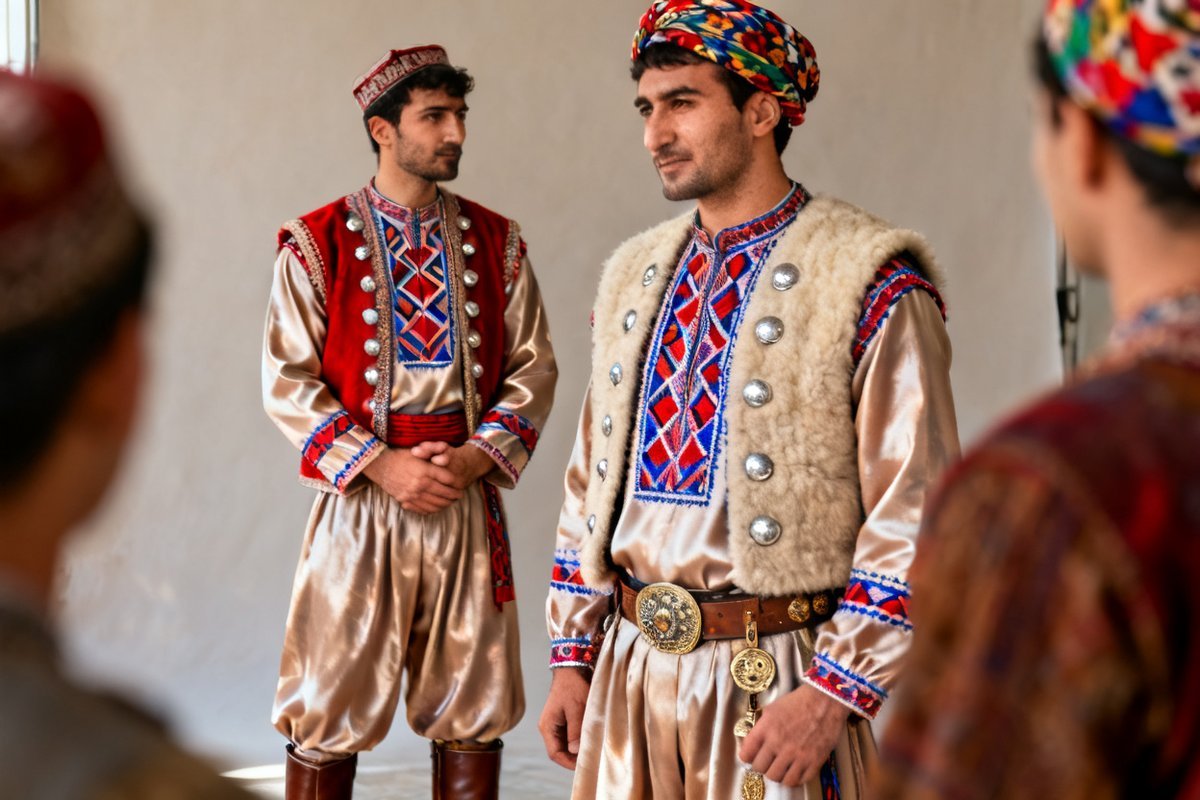 Tajik male traditional clothing and headwear