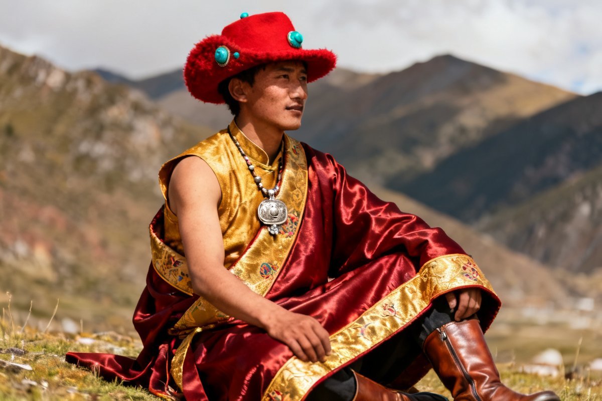 Tibetan male traditional clothing and headwear