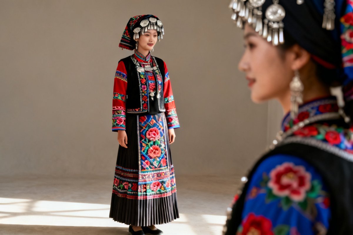 Tu female traditional clothing and silver ornaments