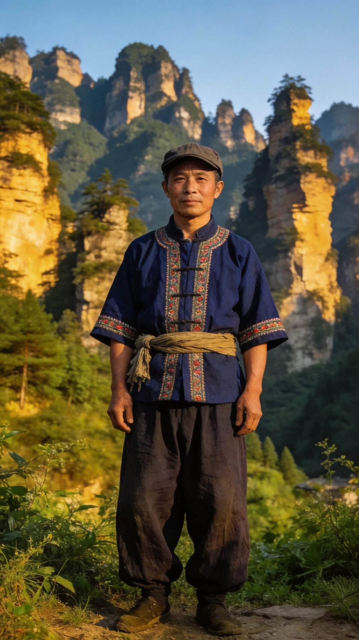Tujia male traditional clothing and headwear