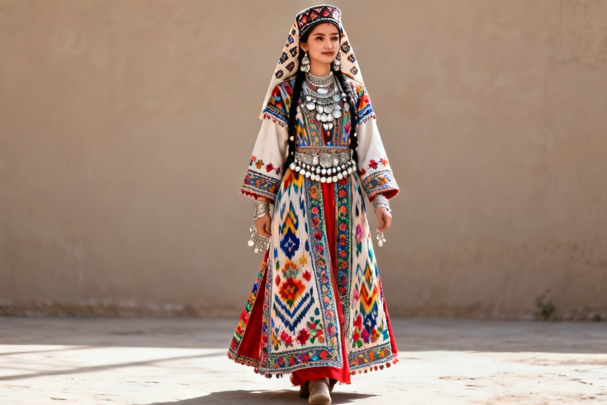 Uzbek traditional clothing and textile details