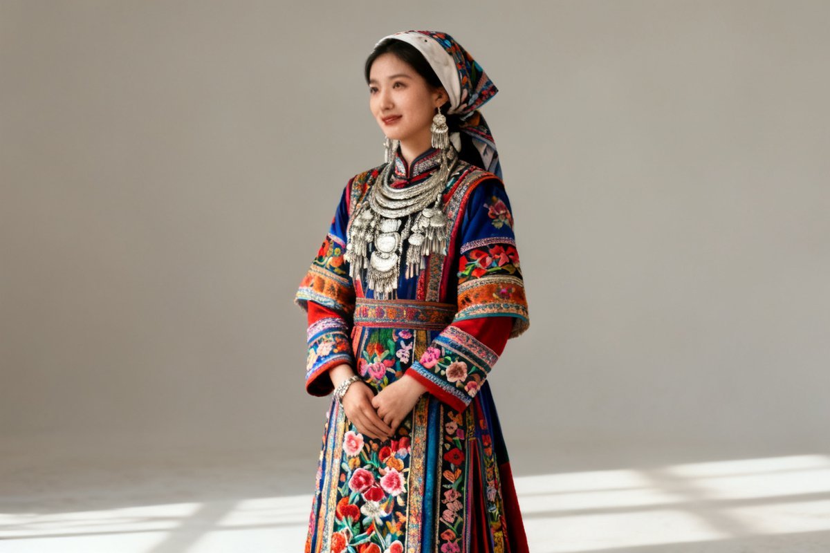 Xibe female traditional clothing and silver ornaments