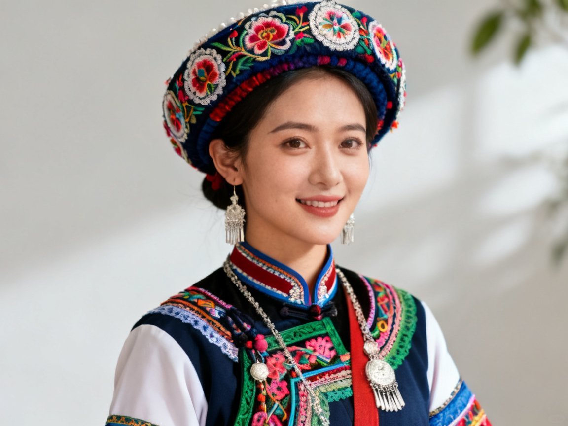 Yi female traditional clothing and silver ornaments